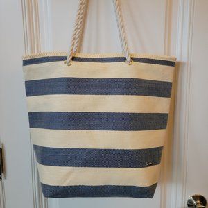 Aqua Blue and Cream Tote with Rope Handles